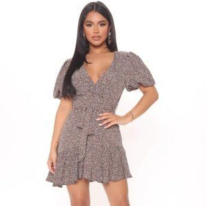 NWT Fashion Nova Dottie Printed Mini Dress - Brown/White combo, Size: 1X